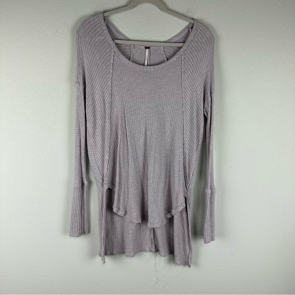 Free People Purple Distressed Ventura HiLow Raglan Long Sleeve Thermal Top Small